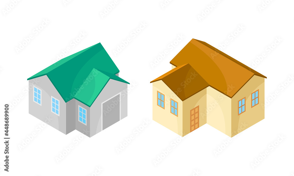 Detached House or Residence as Free-standing Building Isometric Vector Set Detached House or Residence as Free-standing Building Isometric Vector Set