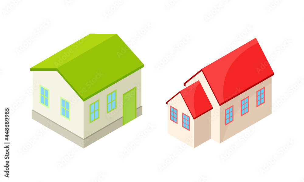 Detached House or Residence as Free-standing Building Isometric Vector Set Detached House or Residence as Free-standing Building Isometric Vector Set
