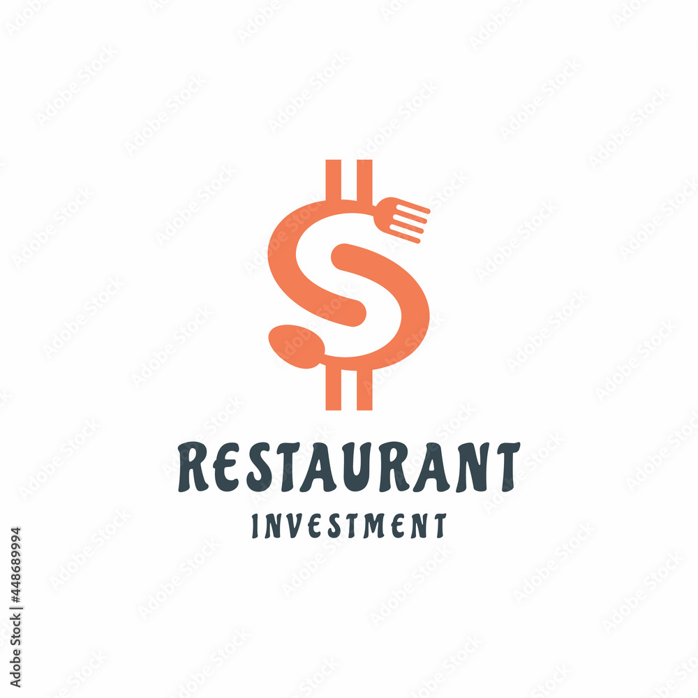 Obraz premium Letter S dollar with spoon and fork restaurant investment logo design illustration