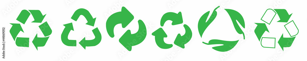 Recycle icon collection. Set recycle signs. Recycle recycling symbol Recycle icon collection. Set recycle signs. Recycle recycling symbol