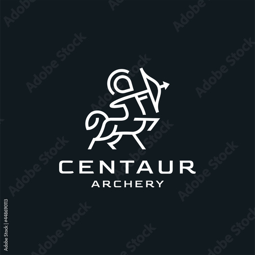 centaur archery ancient line outline abstract logo design minimalist