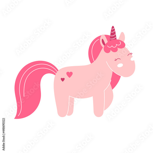 Cute fairy unicorn  nursery decor  baby clothes print  poster. Vector illustration in flat style isolated on white background  child character  pony  horse