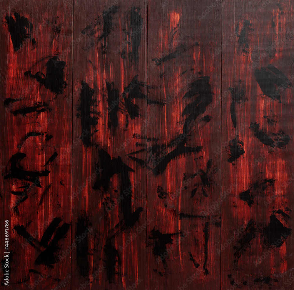 Natural background of redwood boards with black brush strokes