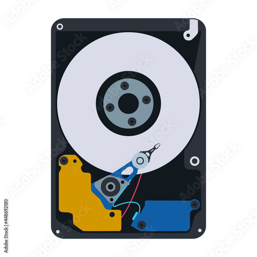 The hard drive. A storage device based on the principle of magnetic recording, designed for storing data, files and programs. Vector illustration isolated on a white background for design and web.