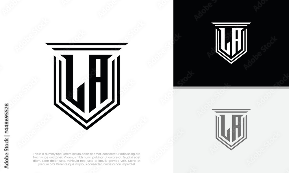 Initials LA logo design. Luxury shield letter logo design. Initials LA logo design. Luxury shield letter logo design.