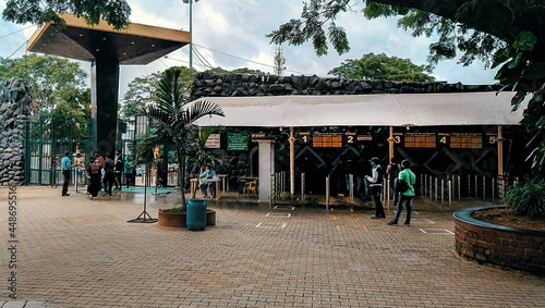 The entrance of the Mysore zoo along with tourists after reopening