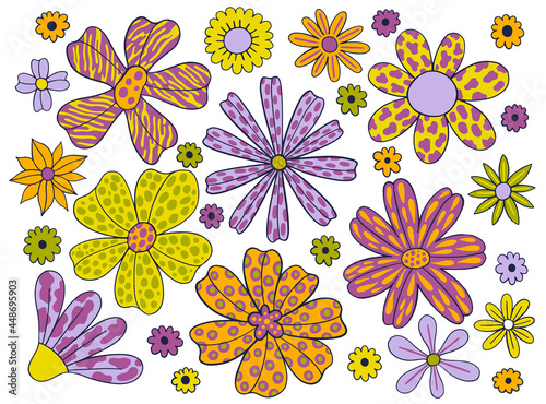 Set strange flower floral stylized paint.Collection plant buds floral abstract.