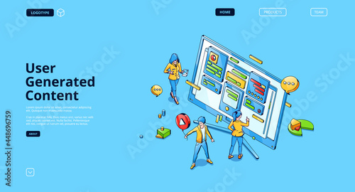 User generated content isometric landing page.