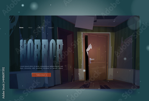 Horror cartoon landing creepy hand scratching door