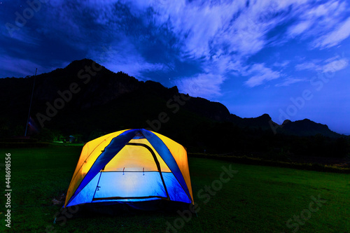 relaxation camping in the mountains isolated at night