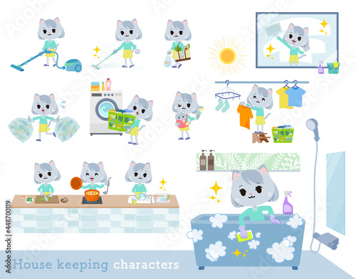 掃除や洗濯など家事に関するネコの女の子のセット