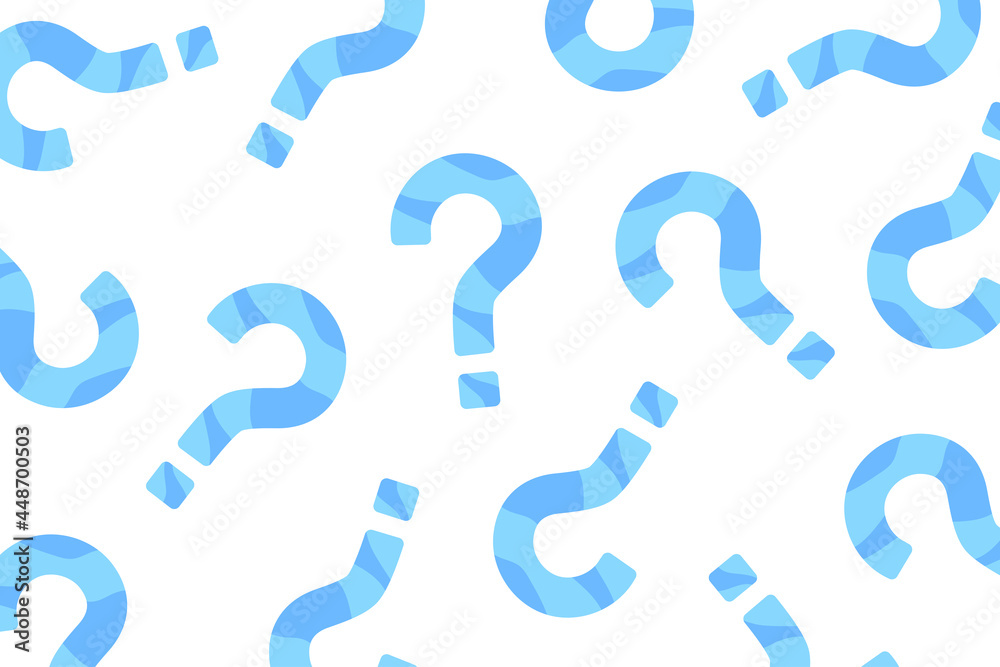 Abstract bright blue question mark on white background. NOT seamless pattern. concept of Q and A, FAQ, Questionnaire, Curiosity. Flat vector illustration. Abstract bright blue question mark on white background. NOT seamless pattern. concept of Q and A, FAQ, Questionnaire, Curiosity. Flat vector illustration.