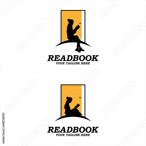 Girl Reading logo designs concept vector