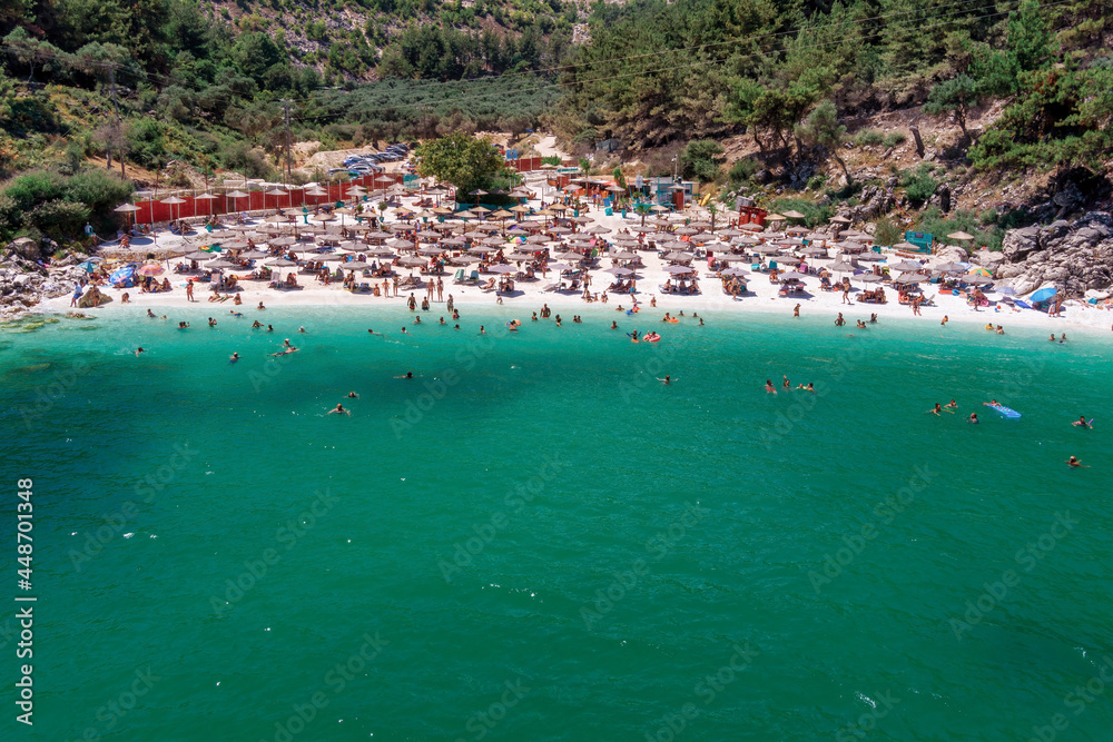 marble beach, Thassos island, Greece.