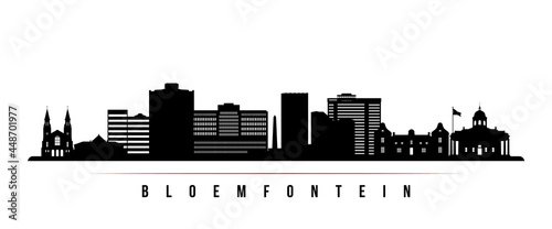 Bloemfontein skyline horizontal banner. Black and white silhouette of Bloemfontein  South Africa. Vector template for your design.