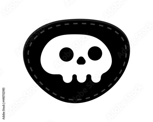 Pirate eye patch icon sign flat style design vector illustration isolated on white background. Black eye patch with skull and bones symbols.