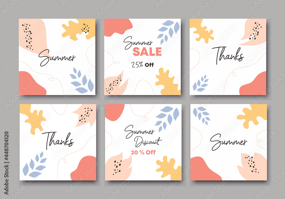 Set of sale square banner template for social media posts, mobile apps, banners design, web and internet ads. Trendy abstract square template with colorful concept. Vector summer sale promotion