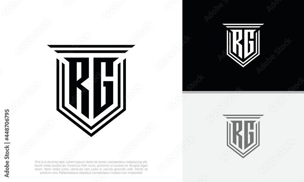Initials RG logo design. Luxury shield letter logo design.
