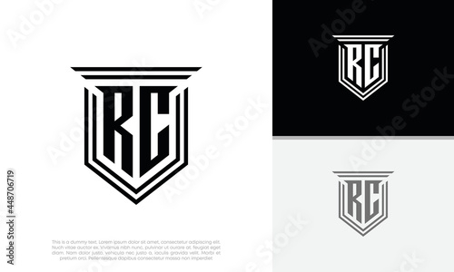 Initials RC logo design. Luxury shield letter logo design.