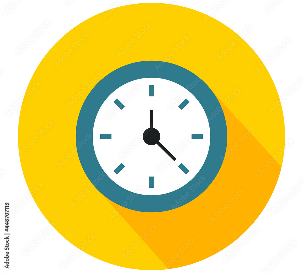 Illustrations for design, elements and concepts of business, office work, marketing, study, seo. Round vector flat icons with long shadow for web and mobile applications, wall clock isolated on white Illustrations for design, elements and concepts of business, office work, marketing, study, seo. Round vector flat icons with long shadow for web and mobile applications, wall clock isolated on white