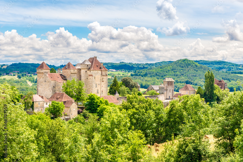 View at the Castle des Plas in Curemonte - France