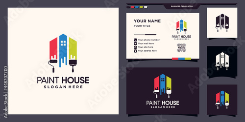 Creative house and paint logo template with rainbow color and business card design