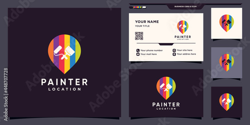 Painter logo design template with pin point location and business card design