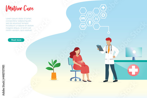 Doctor gives health care consultation to pregnancy woman. Mother medial care, parenting and pregnancy concept.