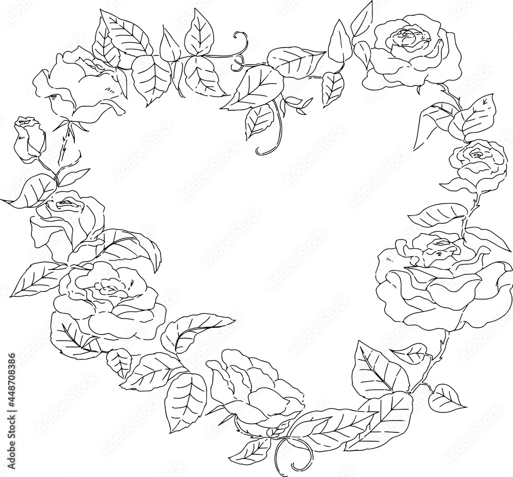 薔薇で作られたハートマークの装飾枠 薔薇で作られたハートマークの装飾枠