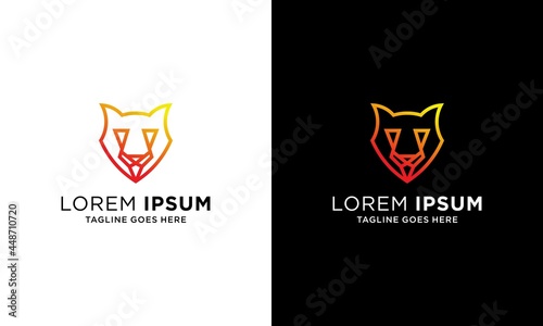 Modern line art wild wolf logo design vector template