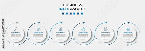 Vector Infographic design business template with icons and 6 options or steps. Can be used for process diagram, presentations, workflow layout, banner, flow chart, info graph