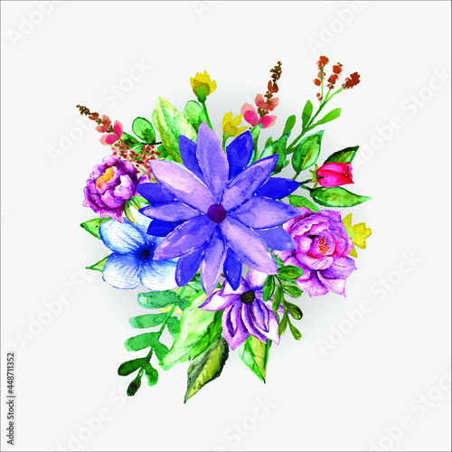 Beautiful watercolor purple flower bouquet