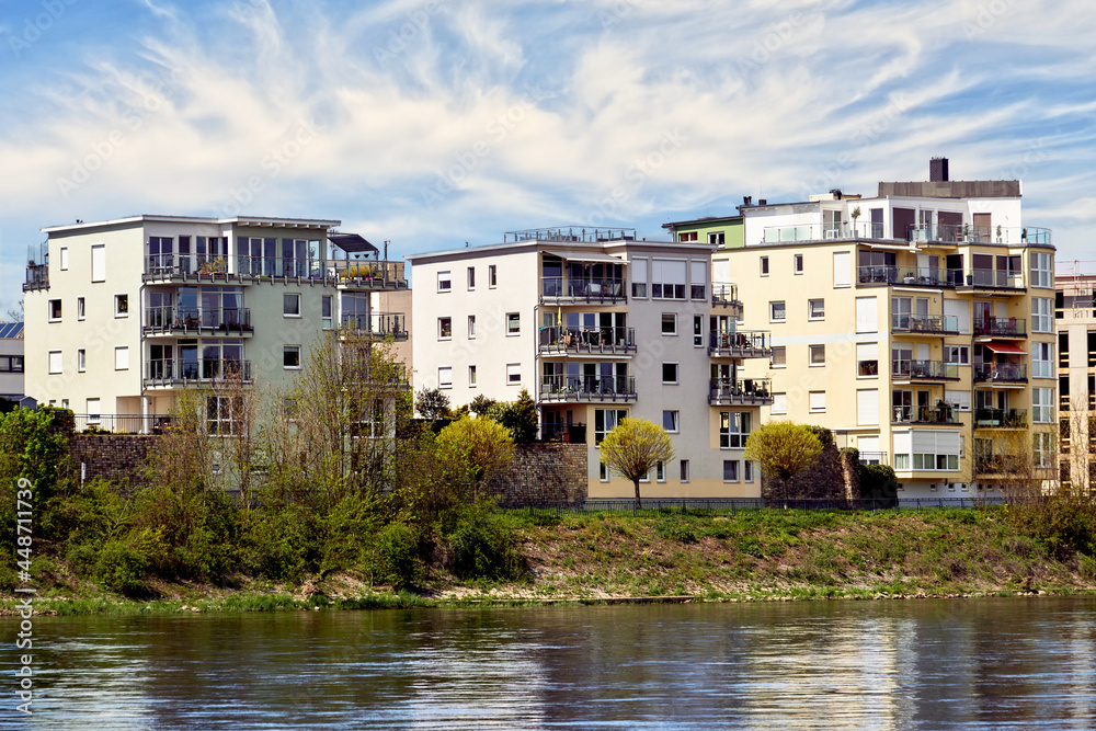Modern blocks of flats with apartments on the banks of the river Elbe