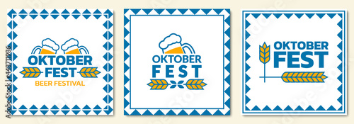 Oktoberfest banner or poster set. Beer festival logo, sign, label or badge. October fest square background for flyer, advertising card, social media post. Vector illustration.