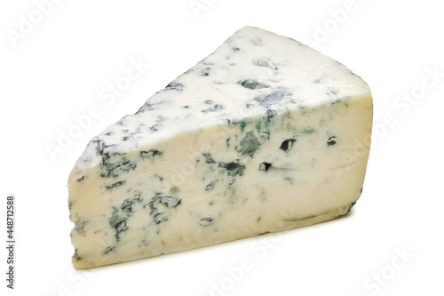 Triangular piece of gorgonzola cheese isolated on white