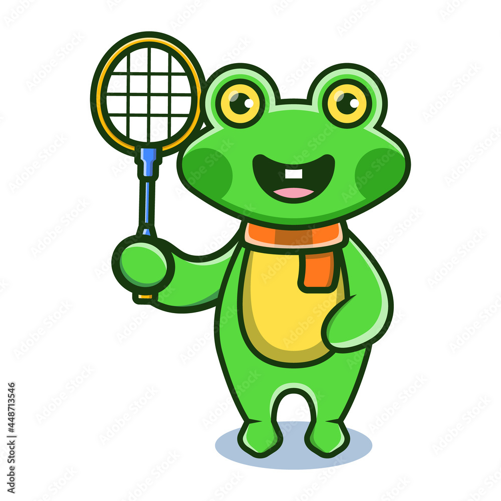 Obraz premium cute frog animal holding a badminton racket