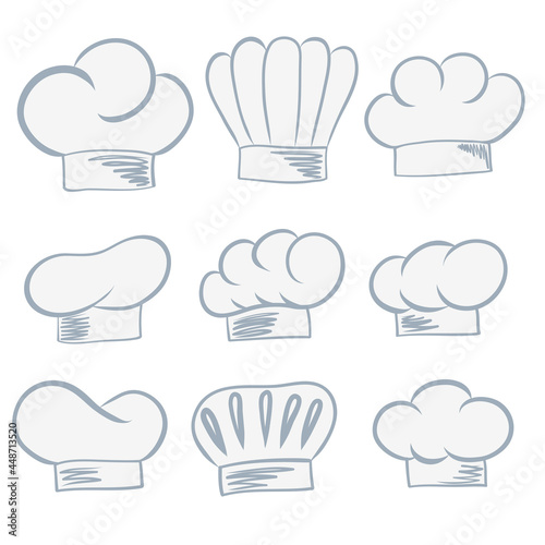 Big set of different cooker hat hand draw for design