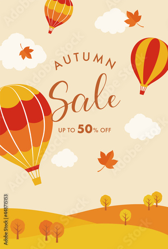autumn vector background with hot-air balloons in the sky for banners, cards, flyers, social media wallpapers, etc.