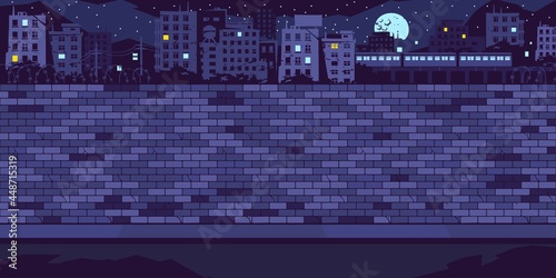 Dark Flat Empty Night Brick Wall With Background Of The Cityscape Vector Illustration Template