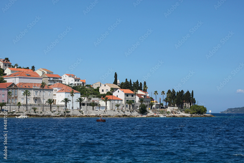 View of Korcula town in sunny summer day, Korculaisland, Croatia, Adriatic sea