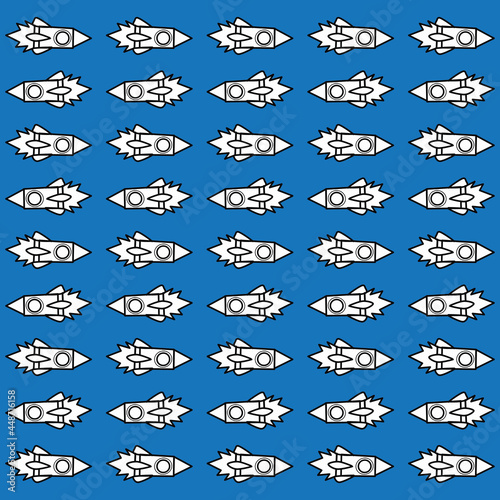 Seamless pattern white spaceship or rocket draw and blue background, suitable for wraping paper, product design or other
