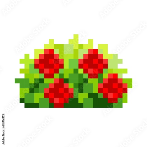 Rose bush pixel art. Decorative bush pixel art. Vector illustration. Valentine's Day. 