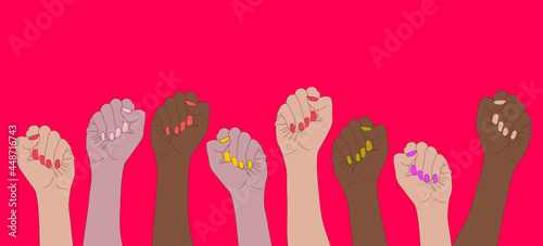 Vector art: Fight for your rights concept, hands illustration, demonstration, Feminism Concept.
