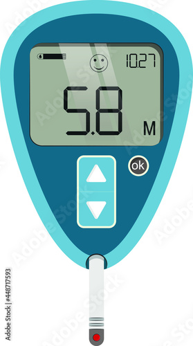 Blood glucose meter. Diabetes. A device for measuring blood sugar. Flat design.