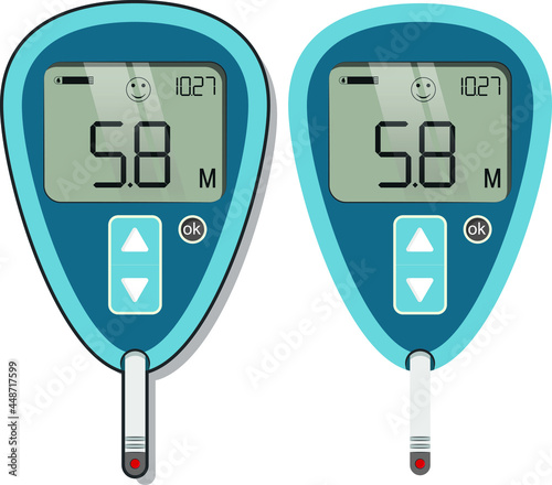 Blood glucose meter. Diabetes. A device for measuring blood sugar. Flat design.