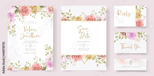 Soft floral and leaves wedding invitation card design