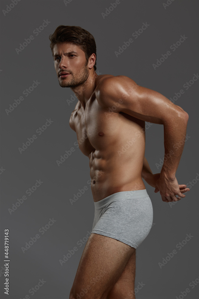Young european man with naked sportive torso