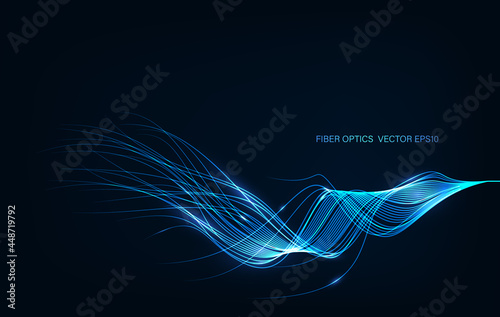AI Artificial intelligence wave lines neural network. vector in concept of technology, fiber optics lights abstract background.