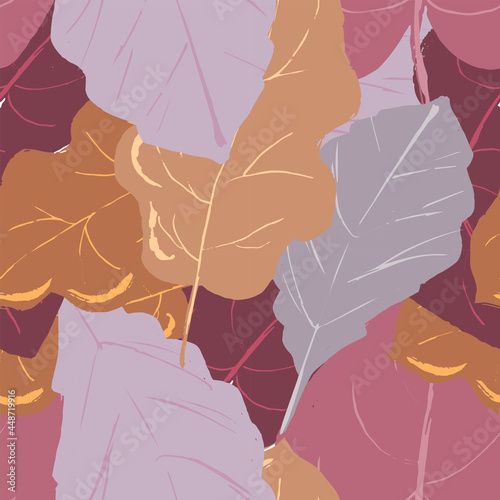 Autumn leaves seamless pattern in pastel colors. Vector endless texture for autumn seasonal design