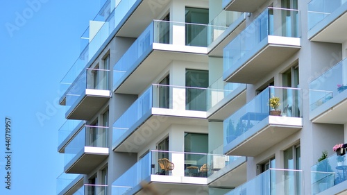 Vászonkép New apartment building with glass balconies